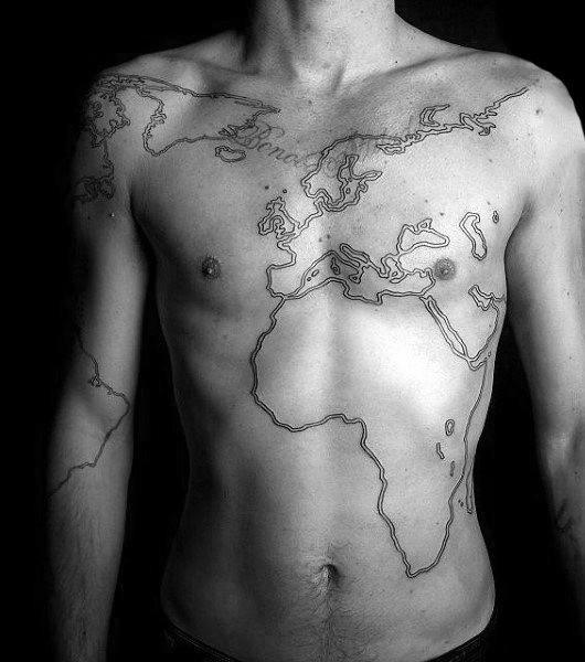 Chest Map Outline Mens Tattoo Designs