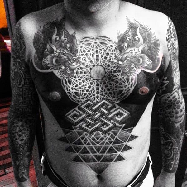 Chest Mens 3d Geometric Blackwork Tattoos