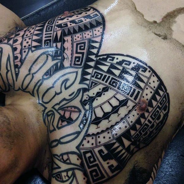 Chest Men's Aztec Pyramids Tattoos