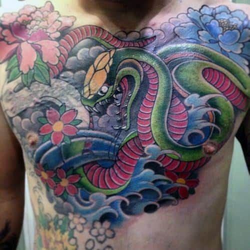 Chest Mens Japanese Snake Tattoos