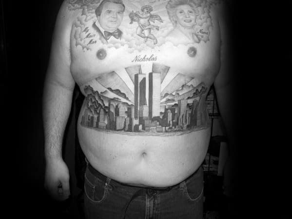 Chest Mens Tattoo Ideas With New York Skyline Design