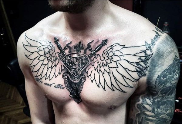 Chest Mens Tattoo Of Diamond With Wings