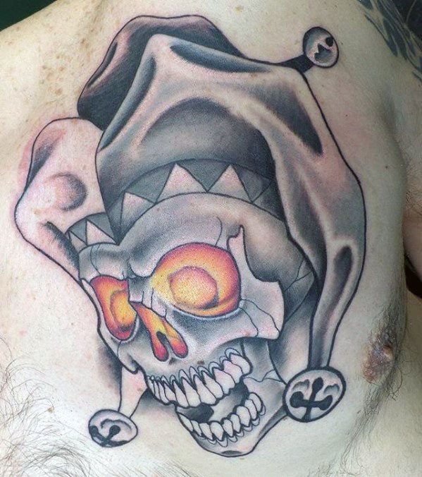 Chest Mens Tattoo With Jester Design