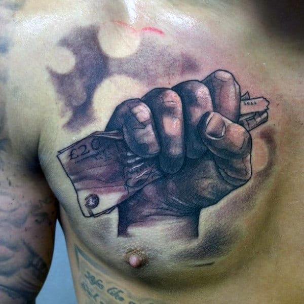 Chest Money Fist Tattoos For Men