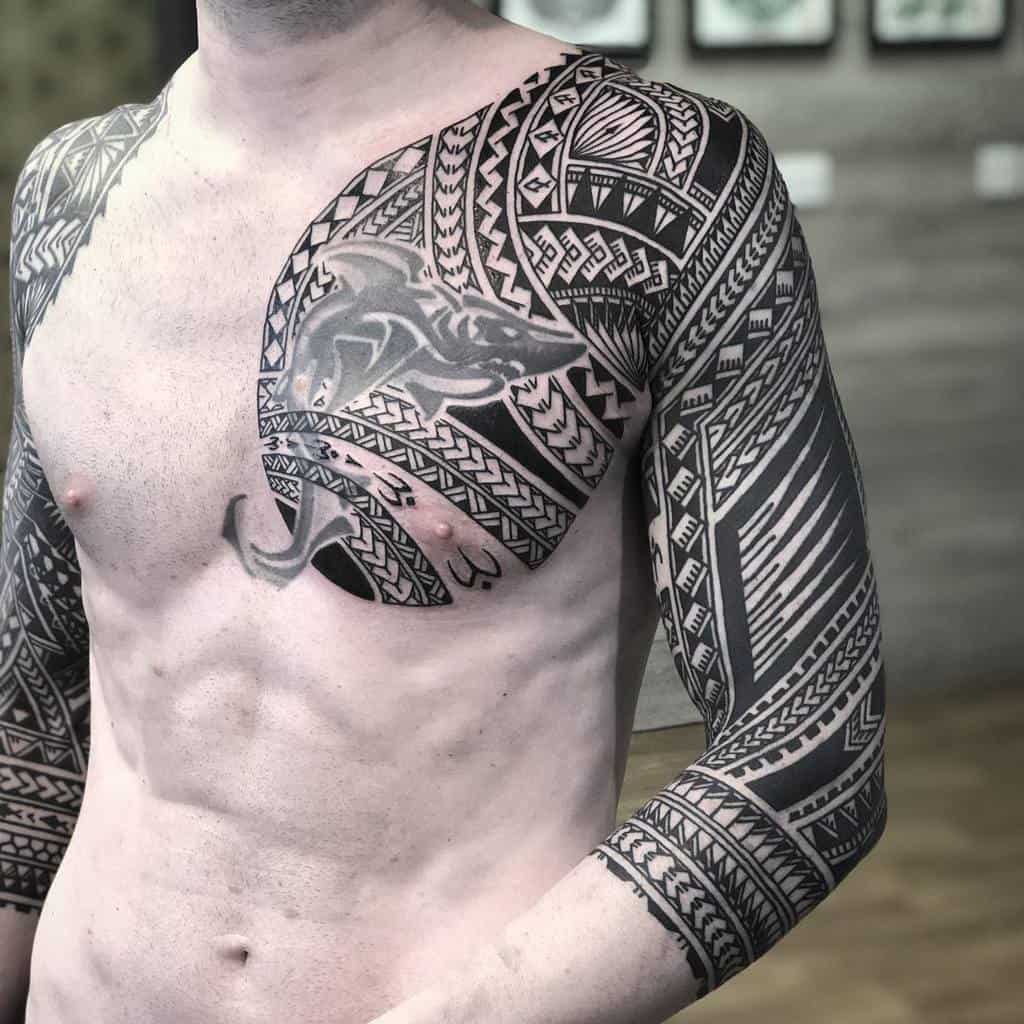chest polynesian tribal tattoo _tattoofx