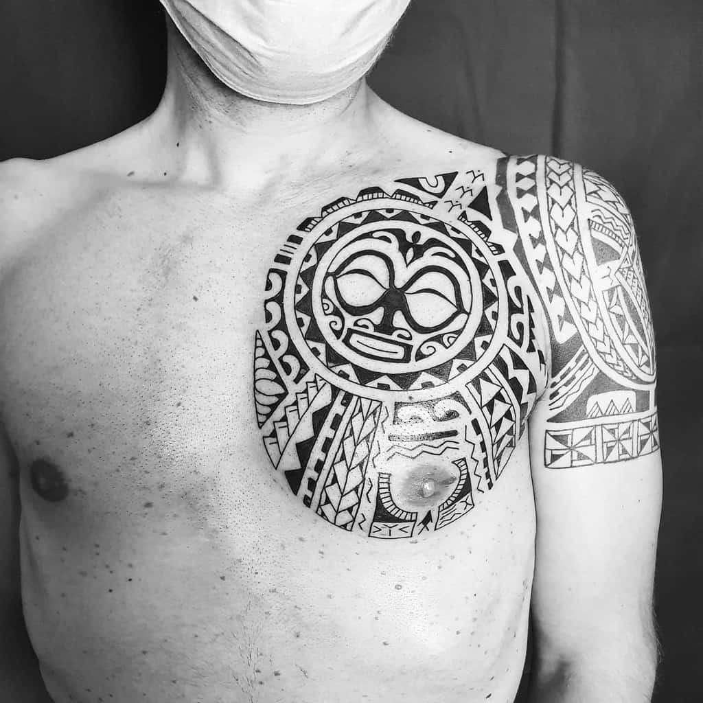 chest polynesian tribal tattoo iristatau
