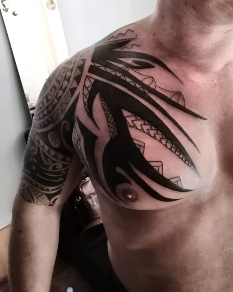 chest polynesian tribal tattoo nikita_tattoo