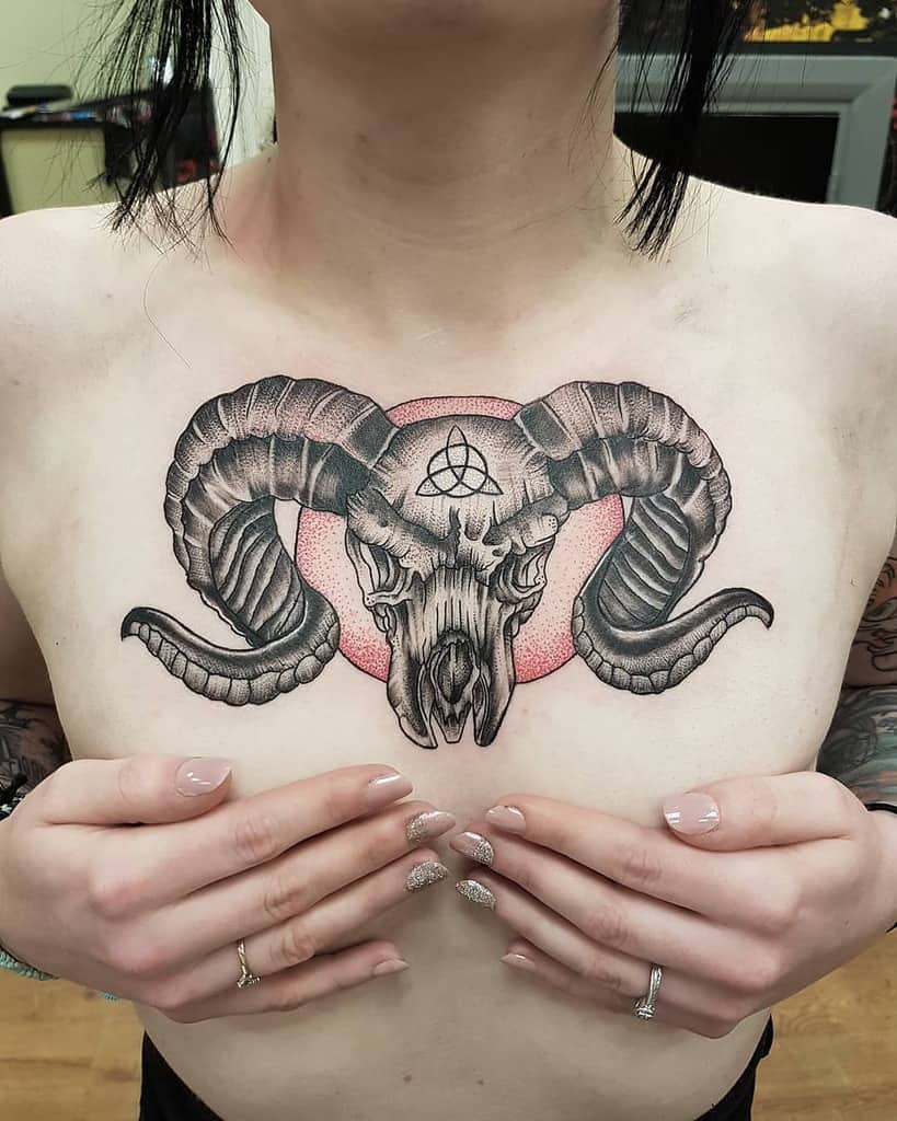 chest ram skull tattoo powetattooer