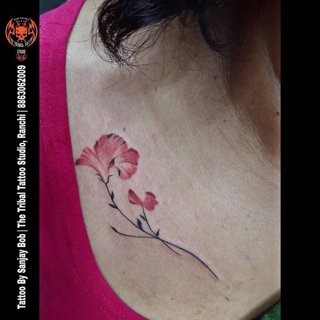 chest simple flower tattoos thetribaltattoostudioranchi