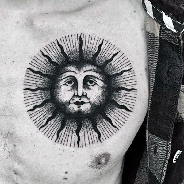 Chest Sun Beam Mens Tattoo