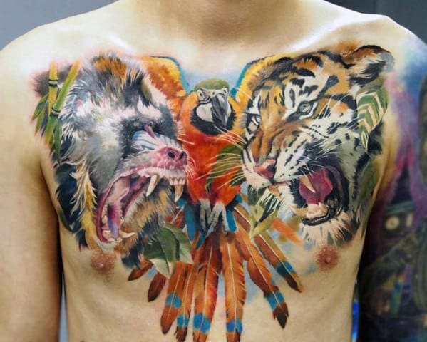 Colorful Chest Tattoos For Men With Writing