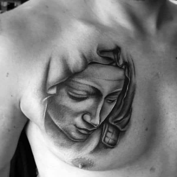 Chest Virgin Mary Shaded Masculine Tattoos For Guys