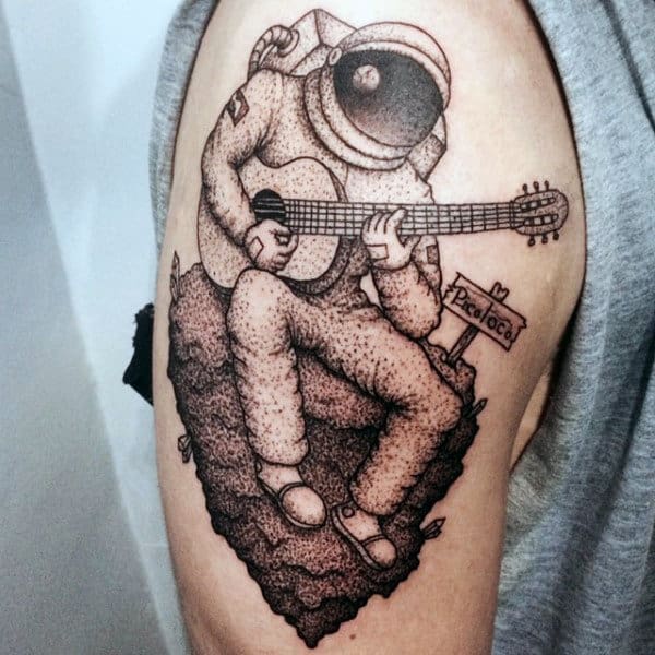 Chic Astronaut Playing Guitar Tattoo Mens Upper Arms