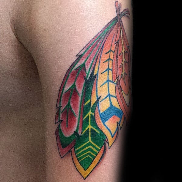 Chicago Blackhawks Feathers Mens Upper Arm Tattoo
