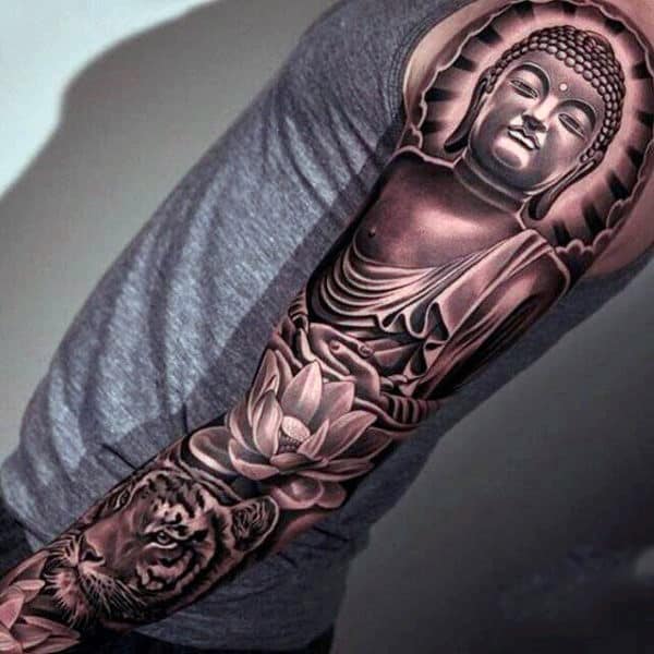 Chicano Lotus Flower Mens Buddha Sleeve Tattoos