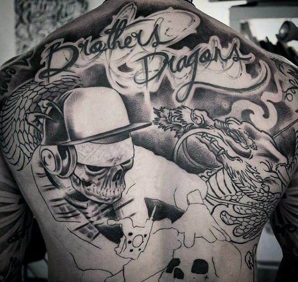 Chicano Mens Skull Dj Full Back Tattoos