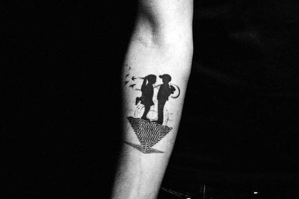 Children Banksy Mens Inner Forearm Tattoo Design Inspiration