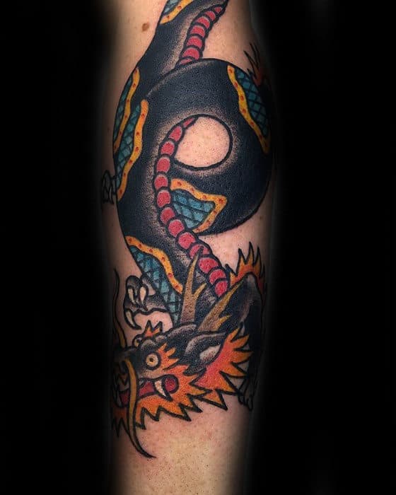 Chinese Traditional Dragon Mens Forearm Tattoo