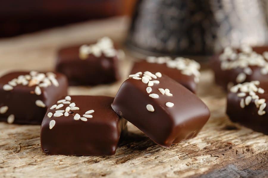 chocolate candies with sesame seeds