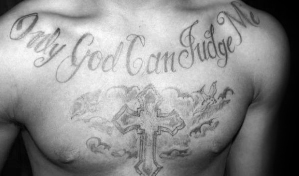 christian mens only god can judge me chest tattoo