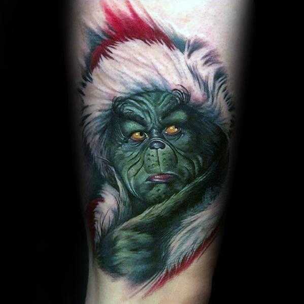 Christmas Grinch Portrait Realistic Tattoo Inspiration For Men
