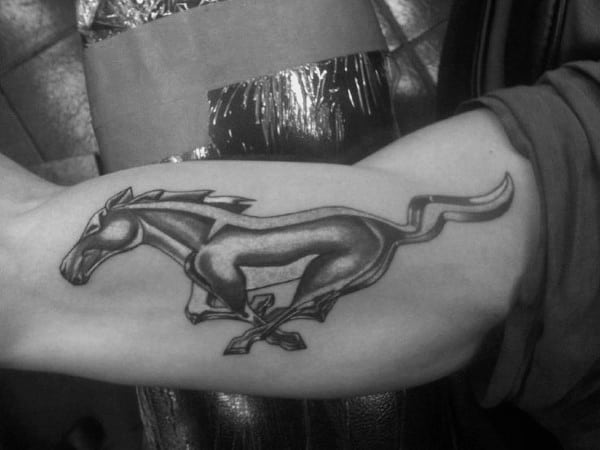 Chrome Mustang Logo Guys Inner Arm Tattoo Designs