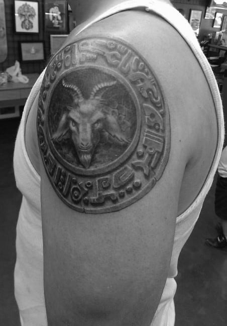 Cicle Upper Arm Stone Satanic Goat Male Tattoos