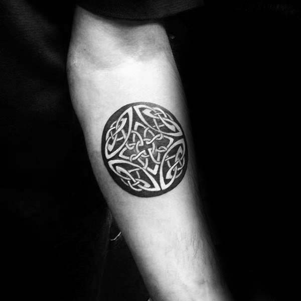 Circle Knot With Cross Irish Guys Inner Forearm Tattoos