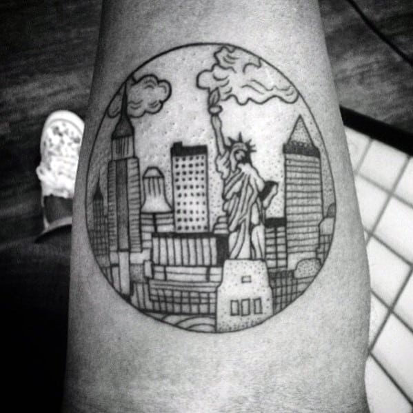 Circle New York Skyline Tattoos Guys
