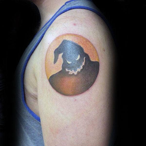 Circle Oogie Boogie Night Before Christmas Male Upper Arm Tattoo