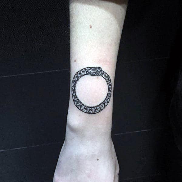 Circle Ouroboros Male Outer Forearm Tattoo Designs