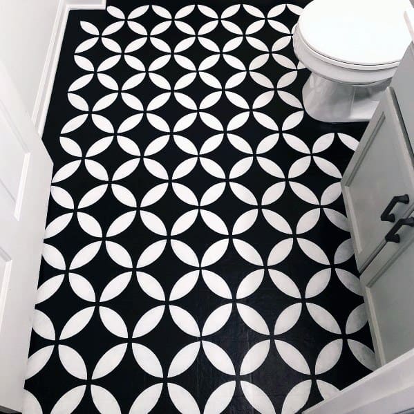 Circle Star Pattern Black And White Designs For Painted Floor In Bathrooms
