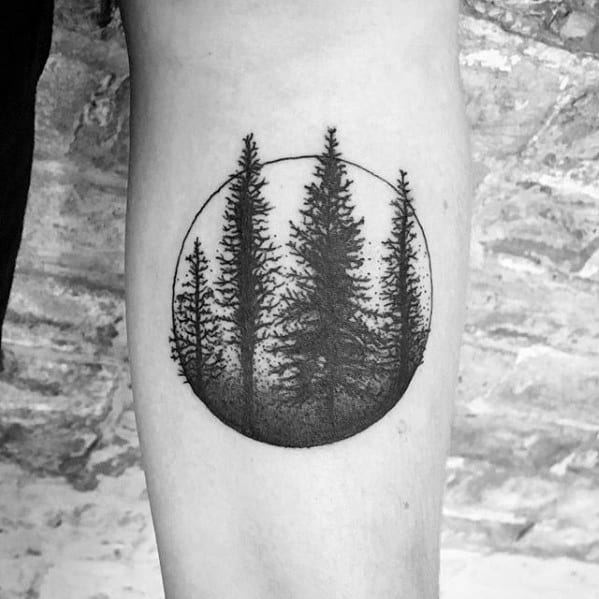 Circle With Tree Forest Mens Simple Inner Forearm Tattoo