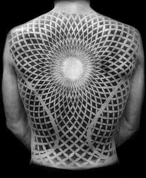 Circular Geometric Back Tattoo Ideas For Males