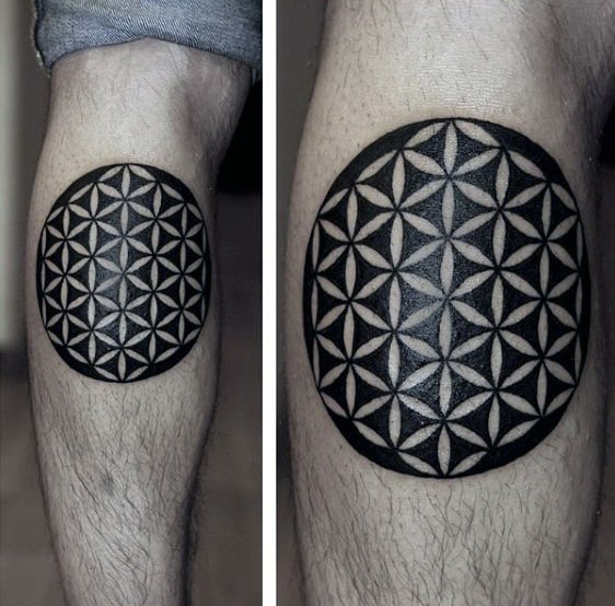 Circular Mens Flower Of Life Leg Calf Tattoo