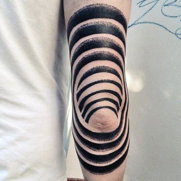 Circular Paint Brush Blackwork Mens Tattoo On Elbow