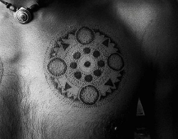Circular Pointillism Mens Upper Chest Tattoo Ideas