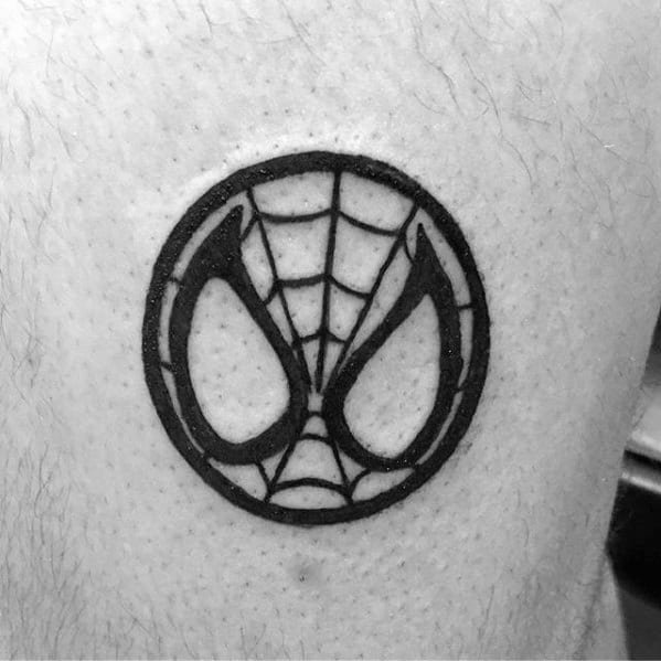 Circular Spiderman Manly Small Guys Chest Tattoos