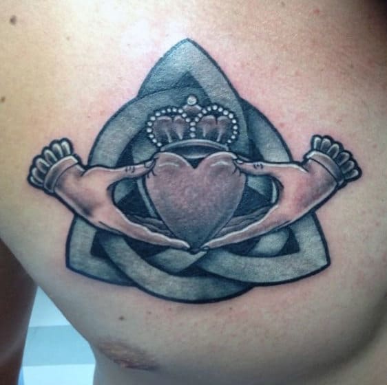 Claddagh Tattoo With Celtic Symbol Mens Upper Chest Tattoos