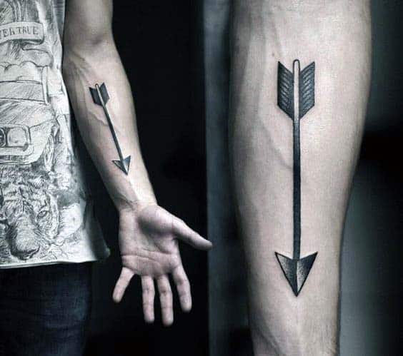 Classic Arrow Blackwork Mens Archery Tattoo Design On Inner Forearm