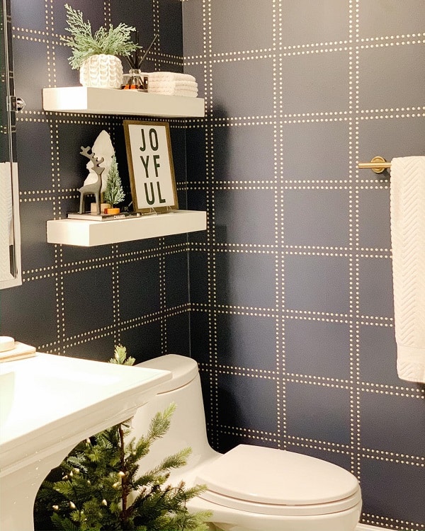modern bathroom wallpaper white shelf 