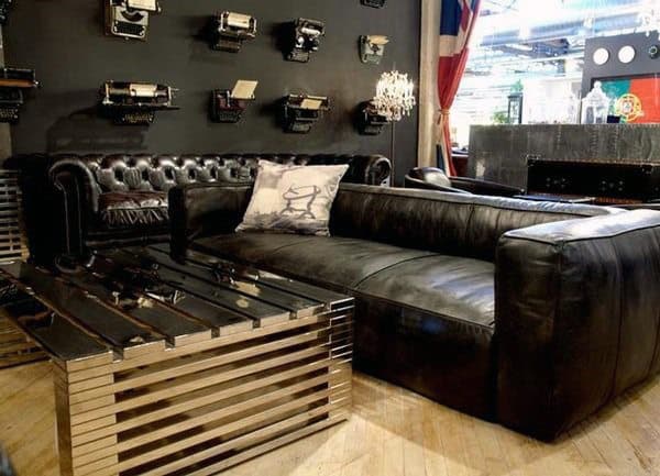 Classic Brown Leather Man Cave Couch