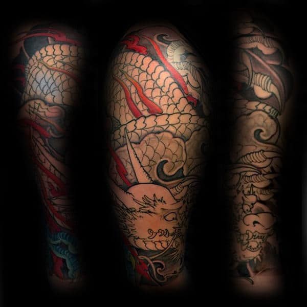 Classic Chinese Dragon Mens Sleeve Tattoo Ideas