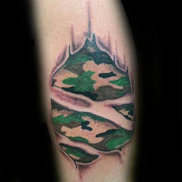 Classic Military Camo Ripped Skin Mens Arm Tattoo