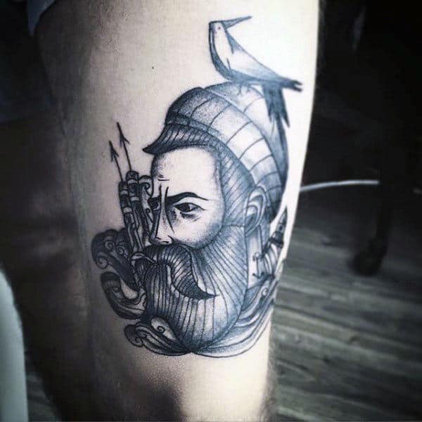 Classic Sailor Tattoos For Men On Lower Leg Thigh