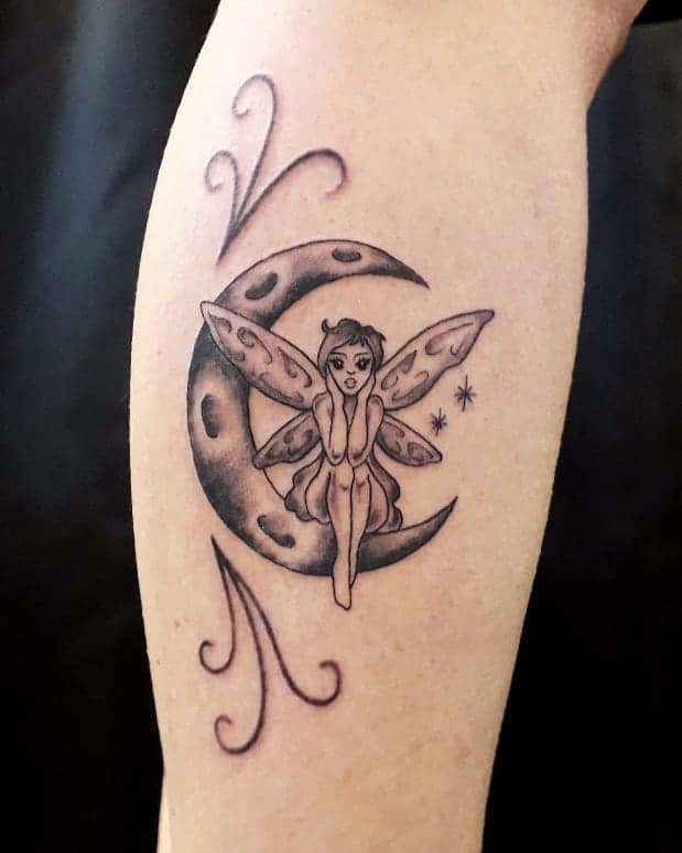 Classic Tribal Moon Leg Fairy Tattoo