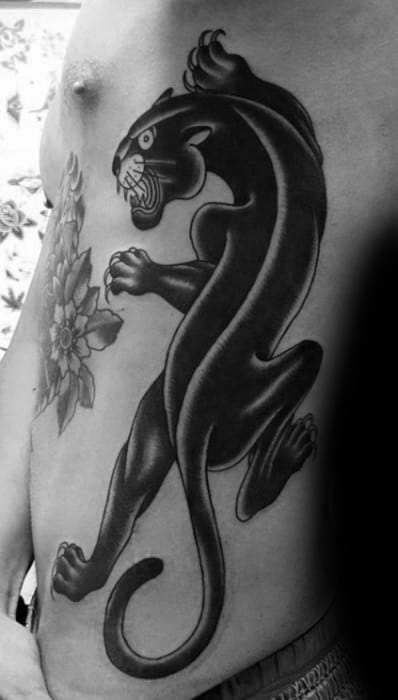 Climbing Panther Traditional Rib Cage Tattoos For Men