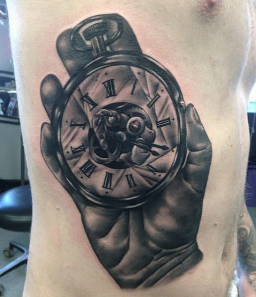 Side Clock Watch Tattoo For Men