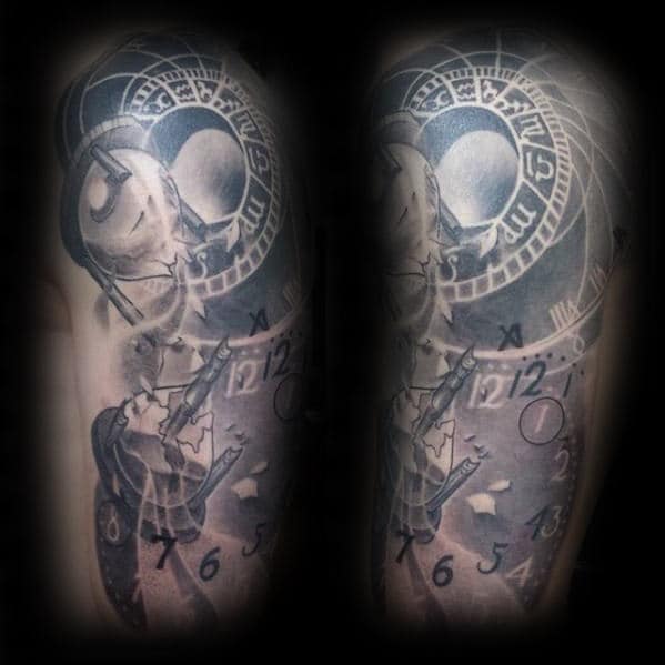 Clock Numbers With Broken Hourglass Mens Arm Tattoo