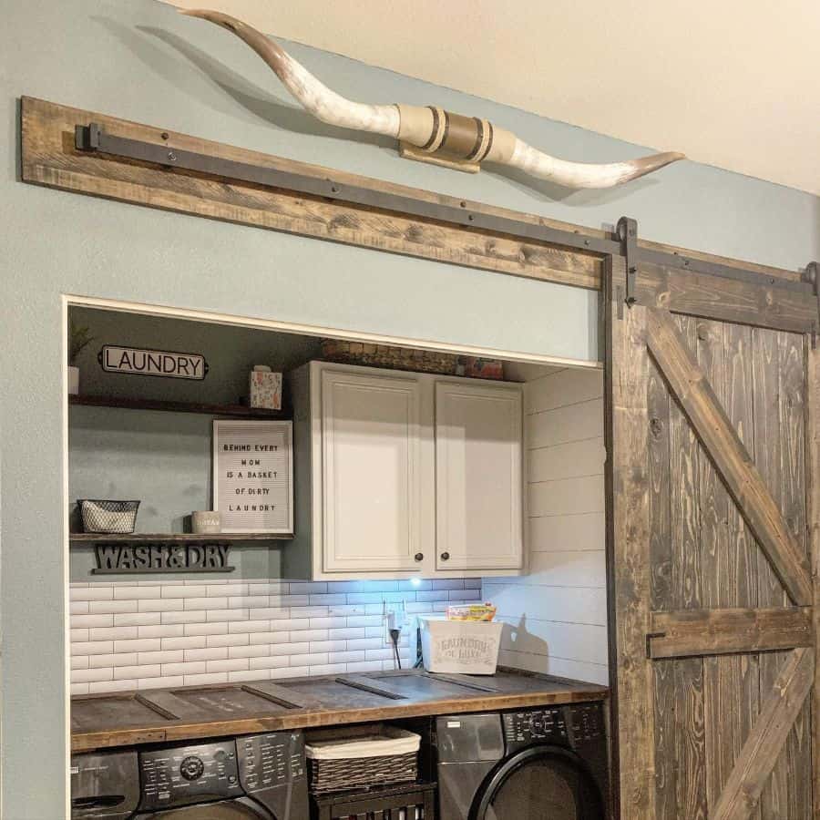 closet laundry room storage sliding barn door